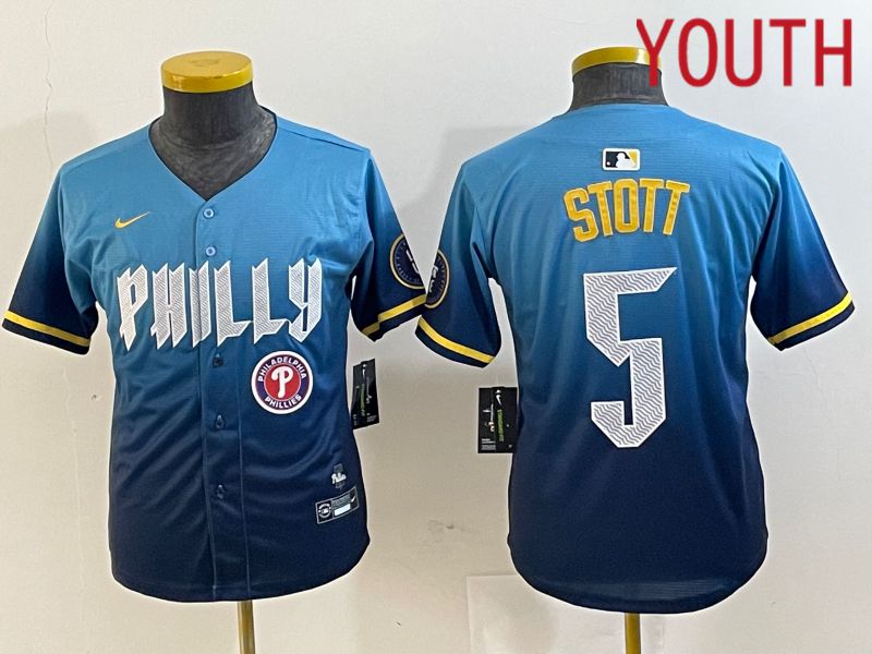 Youth Philadelphia Phillies 5 Stott Blue City Edition Nike 2024 MLB Jersey style 5